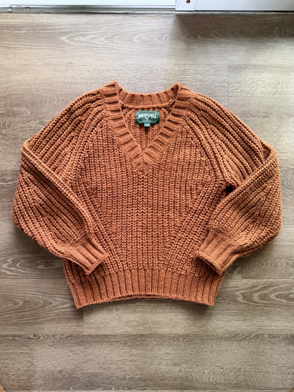 American Eagle Women's V-Neck Chunky Sweater - Rust Orange